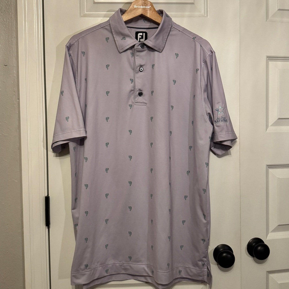 FootJoy Cactus Print Lisle Self Collar Mens Golf Polo Dusty Purple Size M